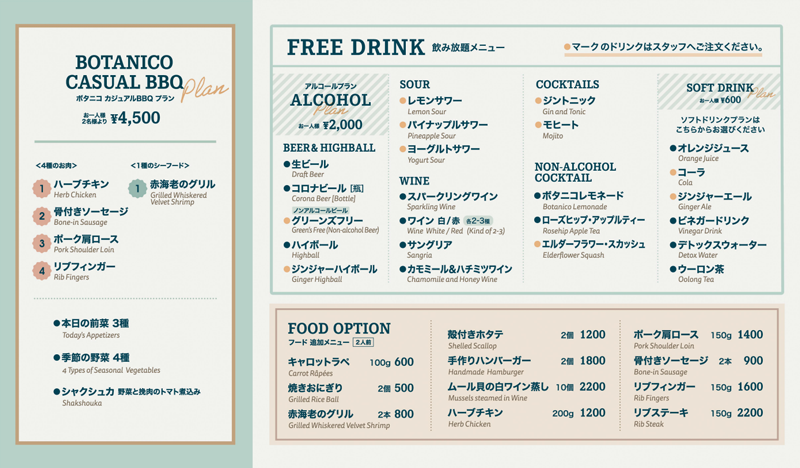 メニュー | Botanico BBQ BEER GARDEN